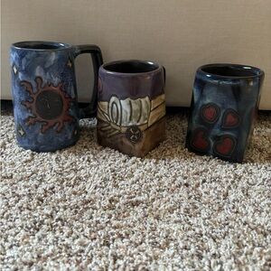 Set of 3 Design by Mara Mexico pottery coffee mugs